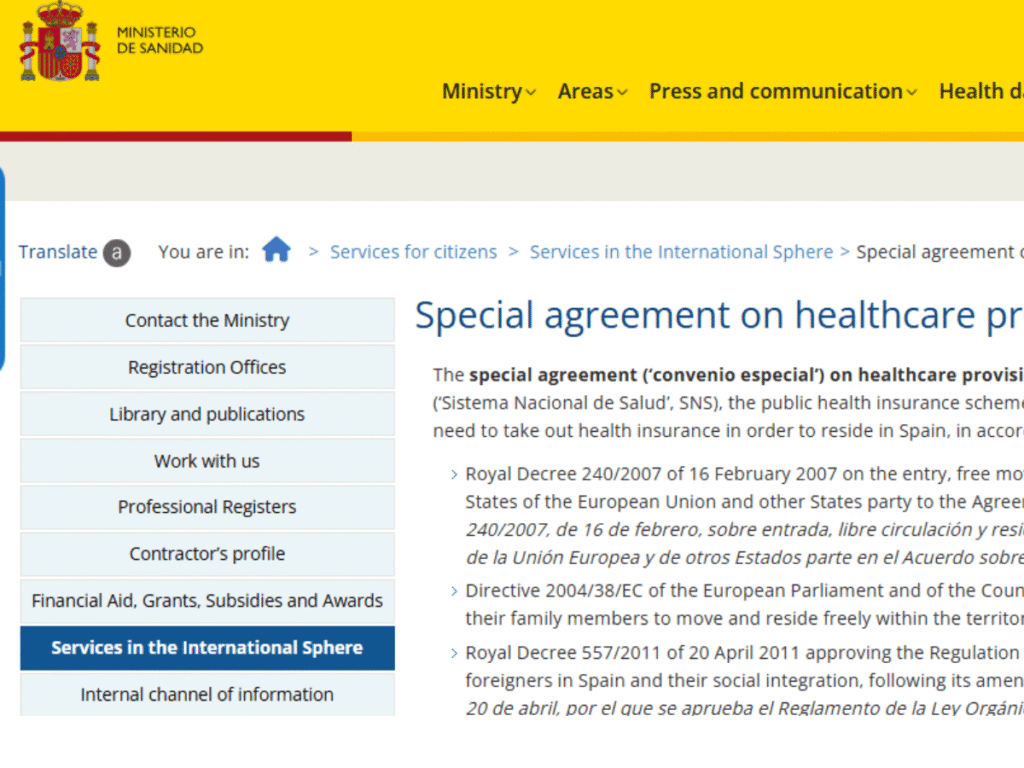 Special agreement / Convenio especial